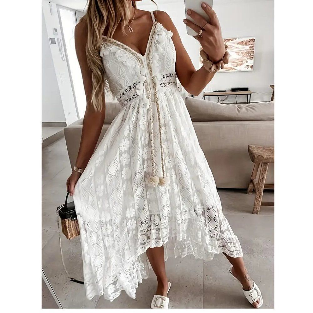 💥3/$55💥Western Style Lace Romantic Cream White Sleeveless Dress size 12 / 14